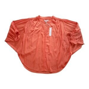 NWT Chicos Orange Bat Wing Top V Neck Sz 4  Braided Trim Top Shirt Business Wear